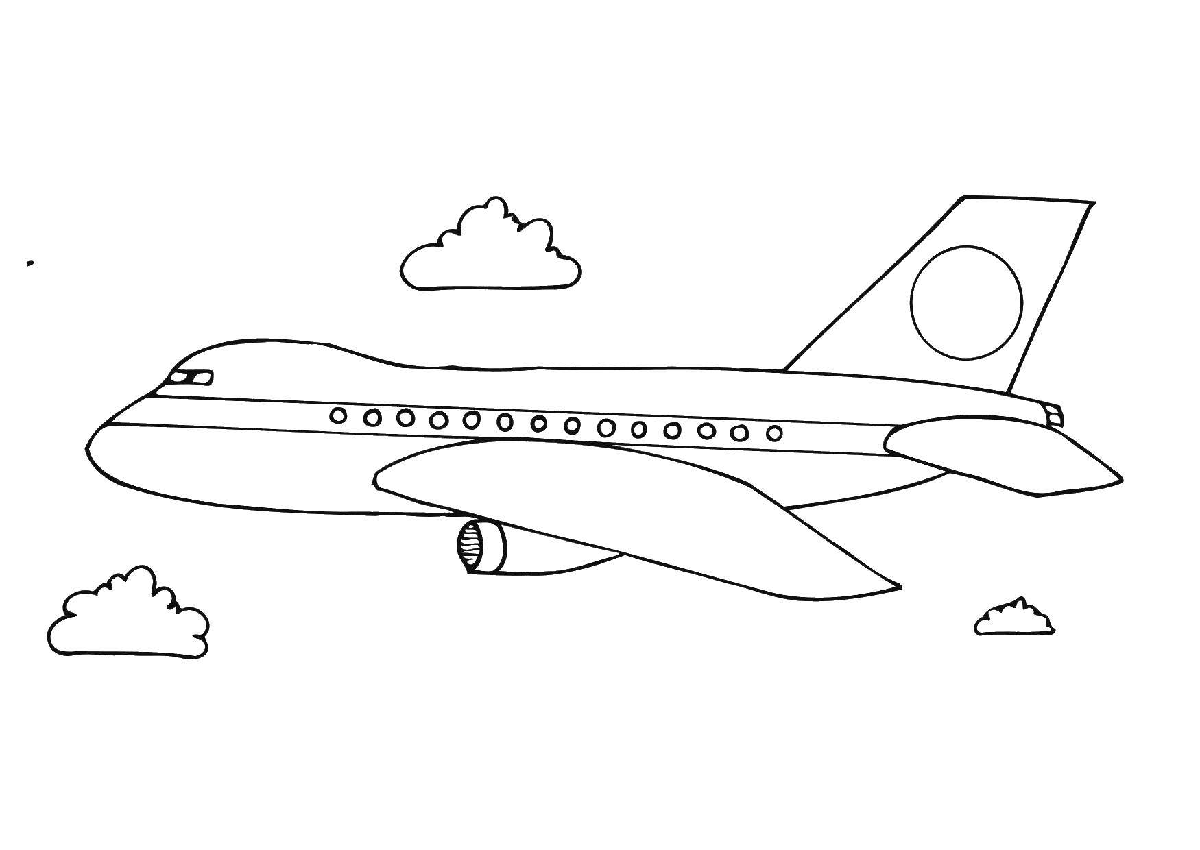 Название: Раскраска Самолёт пролетает мимо облачков. Категория: Самолеты. Теги: Самолёт.