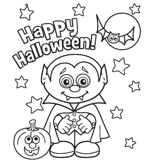 Название: Раскраска Счастливого хэллоуина от графа дракулы. Категория: Хэллоуин. Теги: Хэллоуин, вампир, Дракула.