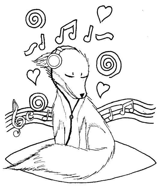 Coloring Dog loves music. Category Music. Tags:  Music, instrument, musician, note.