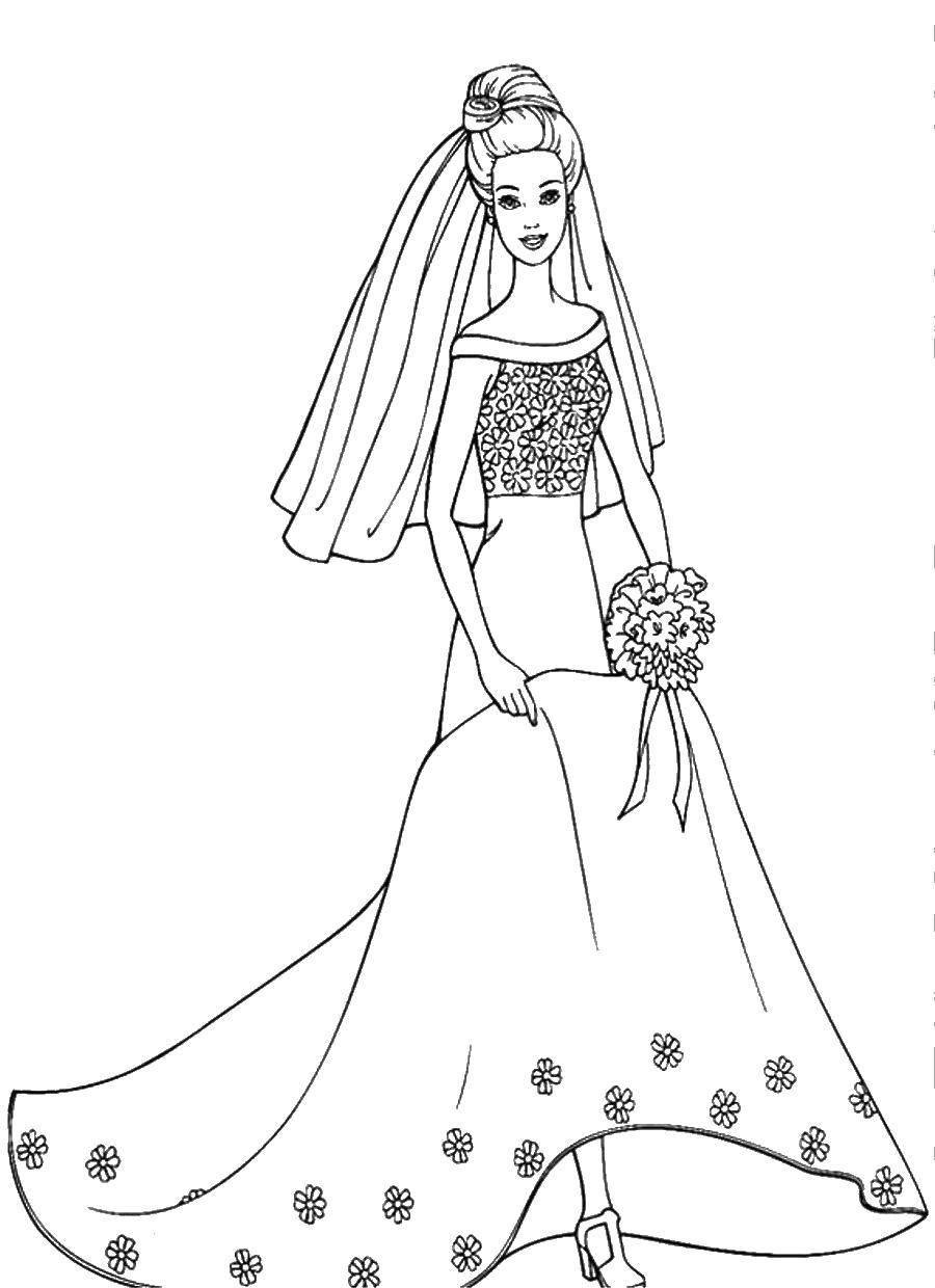Название: Раскраска Свадьба для барби. Категория: Платья. Теги: Одежда, платье.