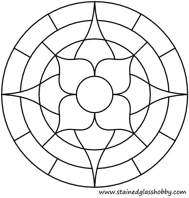 Coloring Flower in stained glass circle. Category for stained glass. Tags:  Stained glass, flowers.