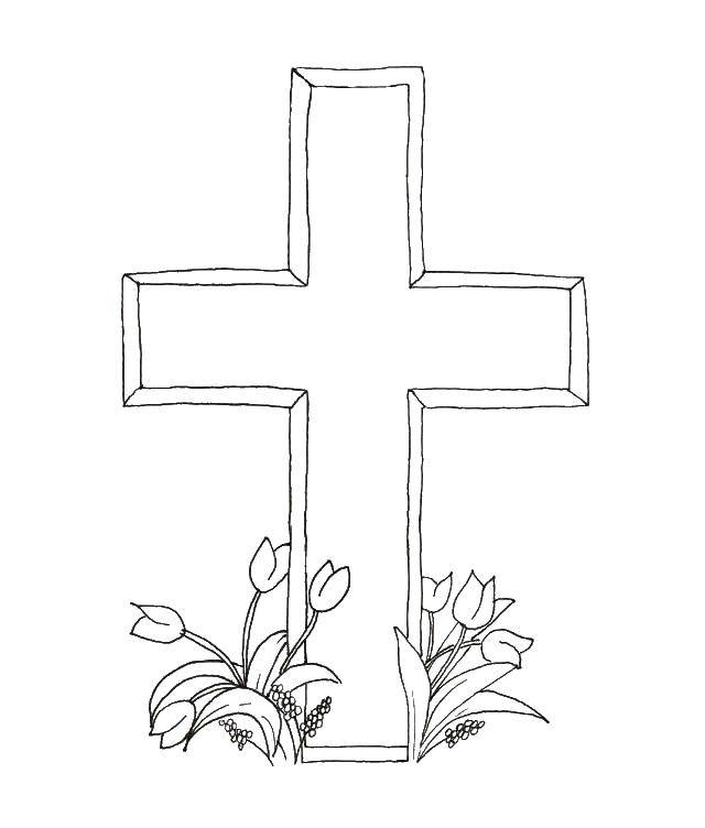 Coloring Flowers near the cross. Category coloring pages cross. Tags:  Cross.