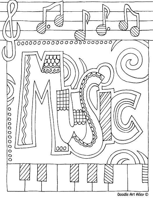 Название: Раскраска Узорная надпись музыка . Категория: Музыка. Теги: Музыка, инструмент, музыкант, ноты.