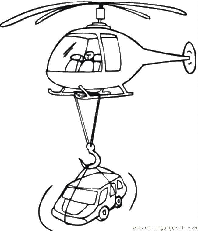 Название: Раскраска Вертолёт несёт машину. Категория: Вертолеты. Теги: Вертолёт.