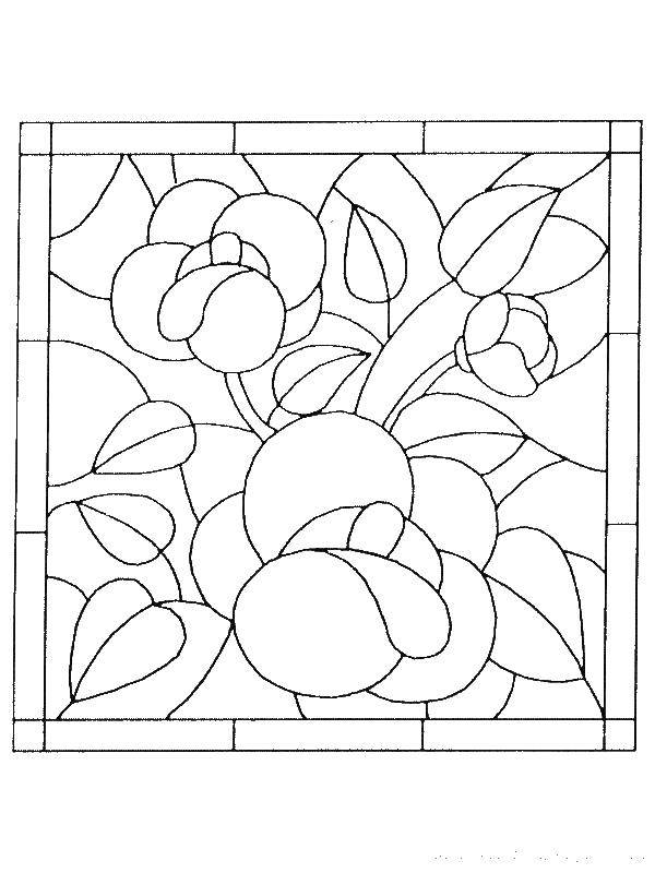 Coloring Stained glass pattern with tulips. Category coloring pages cross. Tags:  Cross.