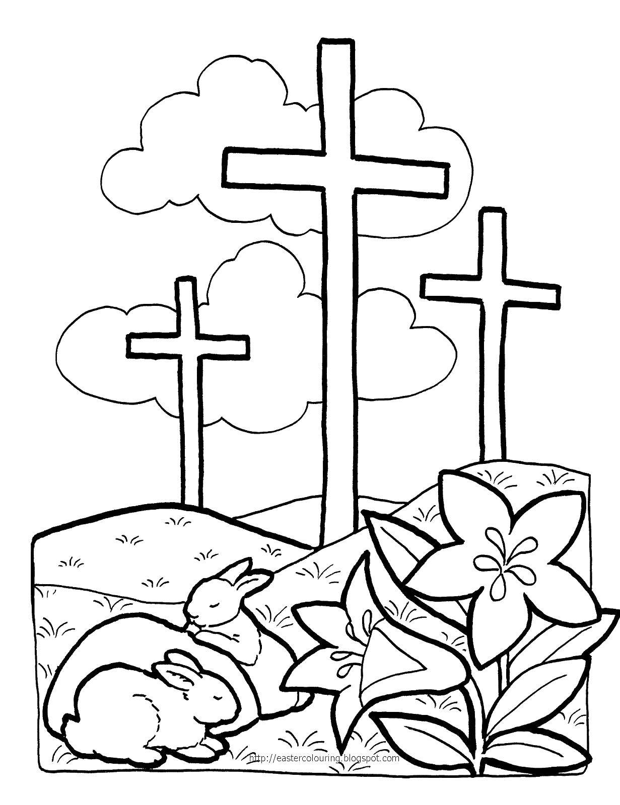 Название: Раскраска Зайчатки у крестов. Категория: раскраски крест. Теги: Крест.