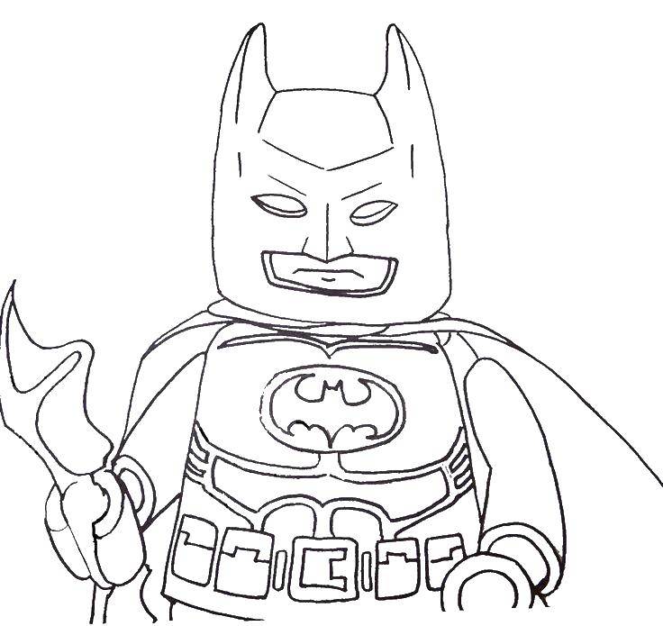 Розмальовки  Бетмен в лего. Завантажити розмальовку конструктор лего, бетмен.  Роздрукувати ,Лего,