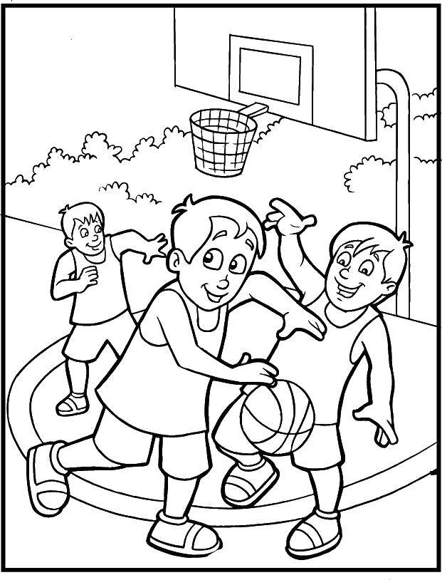 Розмальовки  Хлопчики грають у баскетбол.. Завантажити розмальовку спорт, баскетбол.  Роздрукувати ,Спорт,