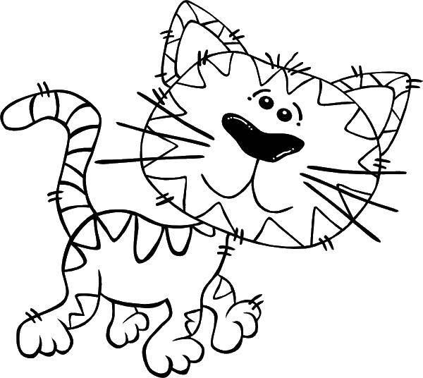 Розмальовки  Смугастий котиу. Завантажити розмальовку коти, кошенята, кішки.  Роздрукувати ,Коти та кошенята,