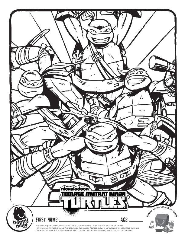 Coloring 4 turtles. Category teenage mutant ninja turtles. Tags:  cartoon ninja turtles.