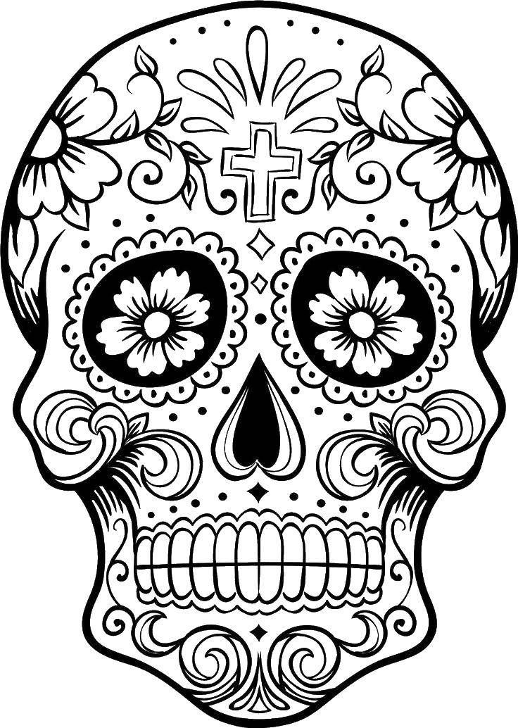 Coloring Skull with image and patterns. Category Skull. Tags:  skull, patterns, flowers.