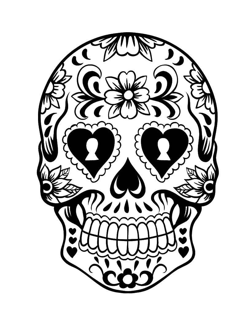 Coloring Skull and flowers zamochkom. Category Skull. Tags:  skull, flowers, clasps.