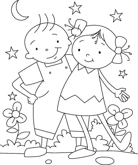 Coloring Girl and boy. Category children. Tags:  girls, boys, children, friends.