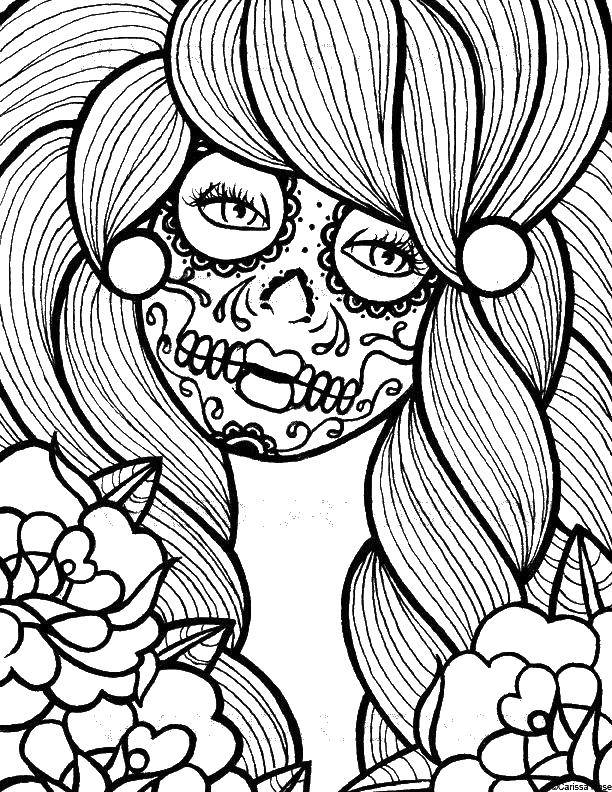 Coloring Girl with skull pattern on the face. Category Skull. Tags:  skull girls.