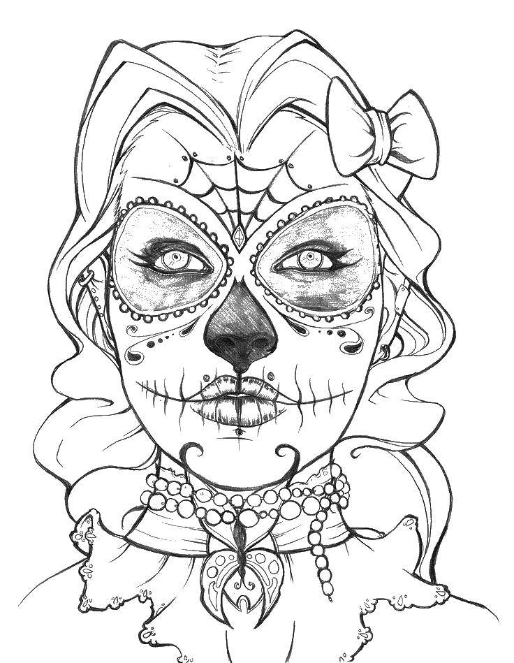 Coloring Girl with skull pattern. Category skull. Tags:  skull, girl.