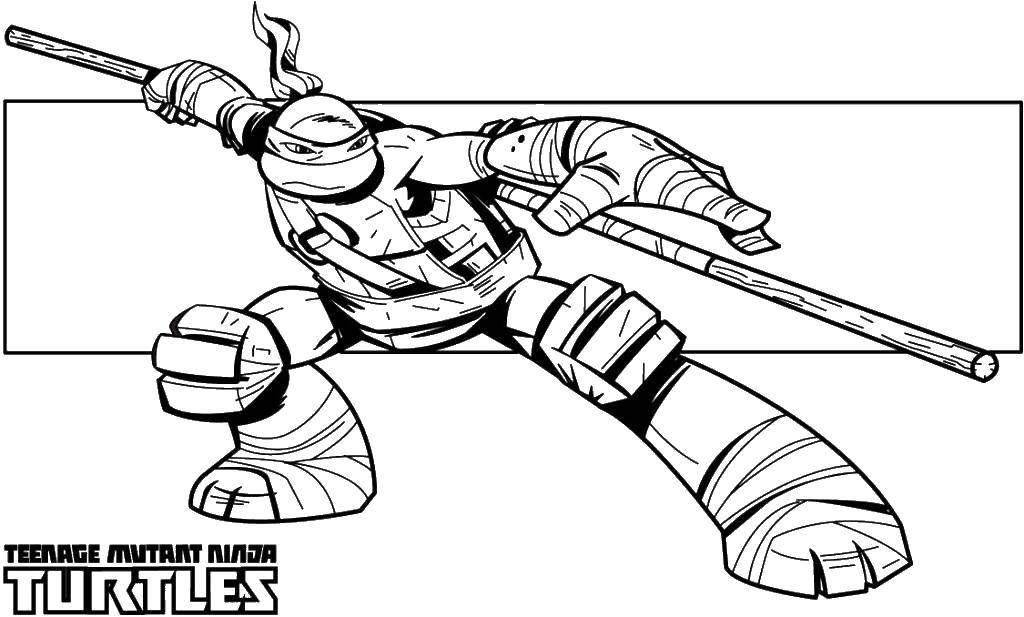 Coloring Donatello with weapon. Category teenage mutant ninja turtles. Tags:  cartoon ninja turtles.