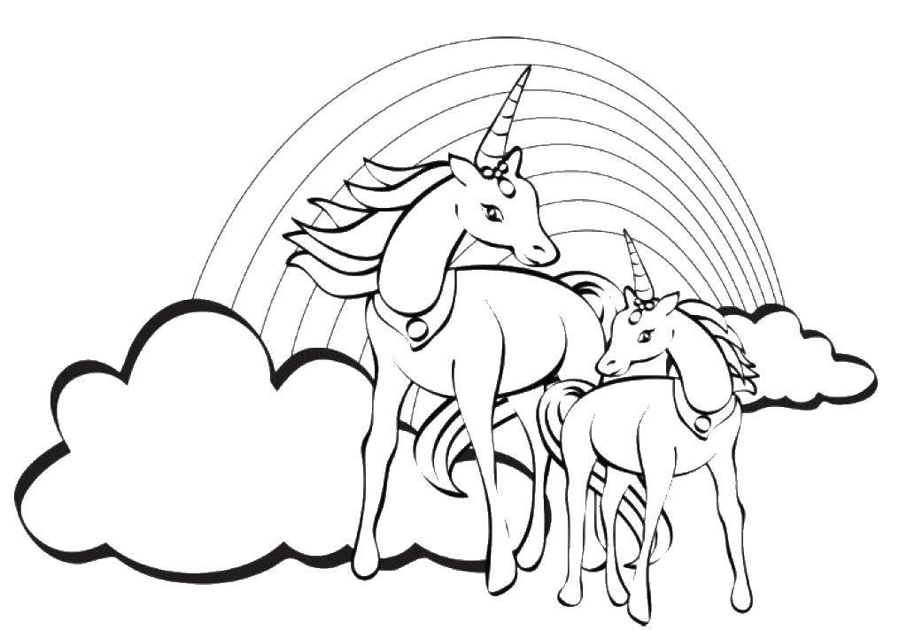 Coloring Unicorn and little edinoroses. Category The rainbow. Tags:  rainbow, unicorns.