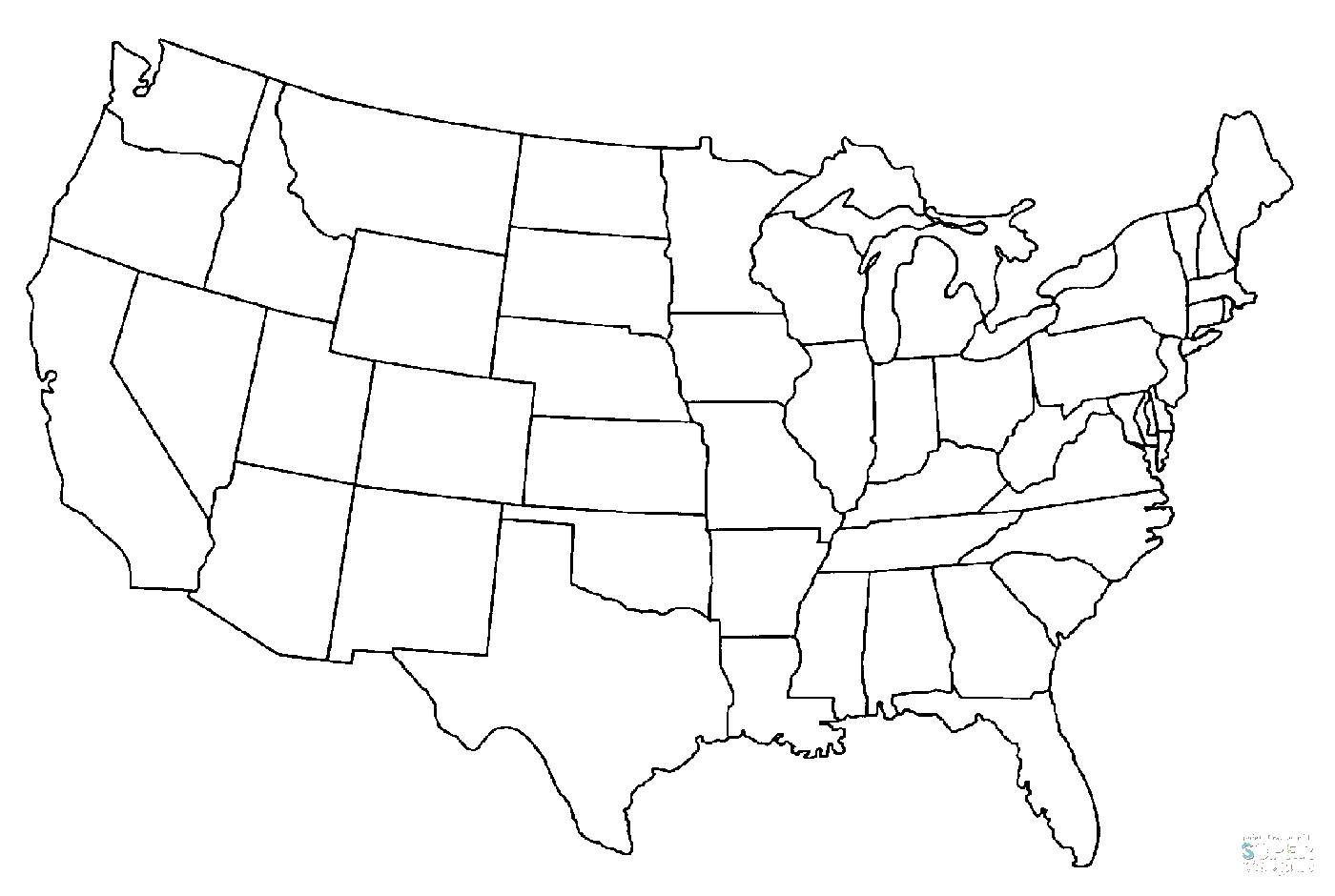 Название: Раскраска Карта штатов америки. Категория: США. Теги: США, Америка, карта.
