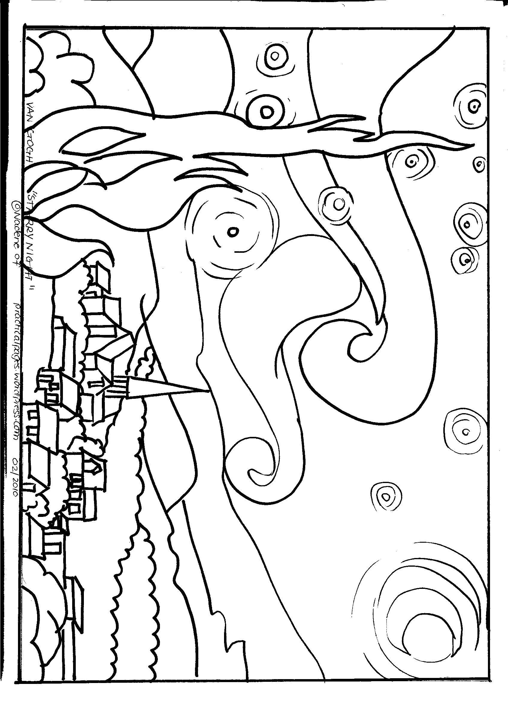 Coloring The picture of star o. Category coloring. Tags:  Van Gogh, painting, starry night.