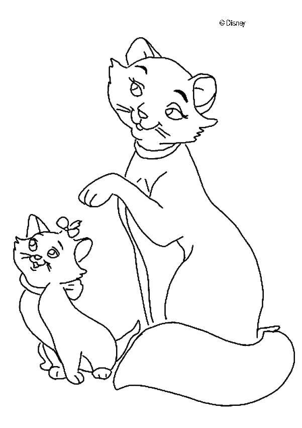 Название: Раскраска Мари с мамой. Категория: Коты и котята. Теги: Коты аристократы, Дисней, мультфильм.