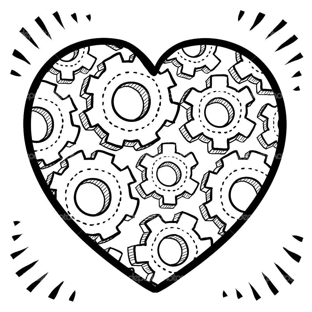 Название: Раскраска Механическое сердечко. Категория: Я тебя люблю. Теги: Сердечко, любовь.