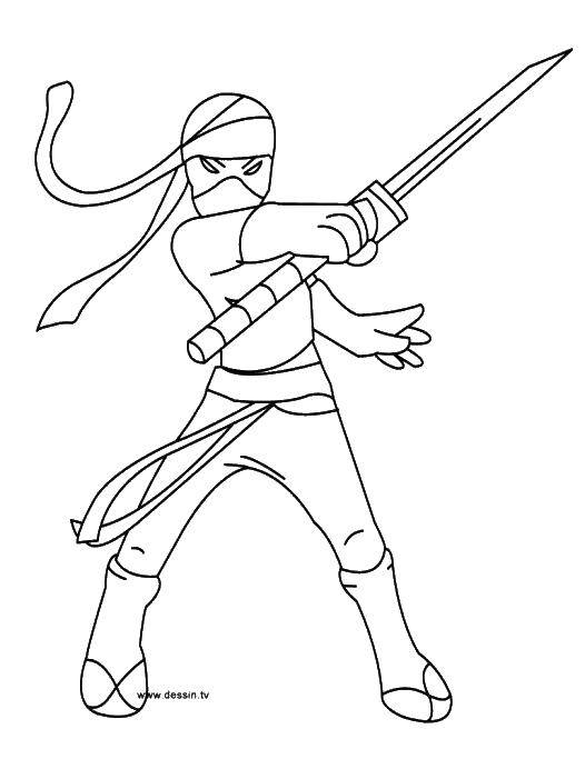 Название: Раскраска Ниндзя с мечом. Категория: черепашки ниндзя. Теги: ниндзя, меч, девушка.