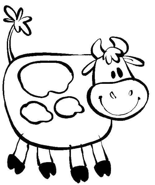 Coloring Happy cow. Category Coloring pages for kids. Tags:  Animals, cow.