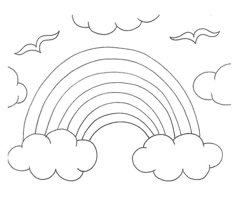 Название: Раскраска Радуга в небе. Категория: Радуга. Теги: небо, облака, радуга.