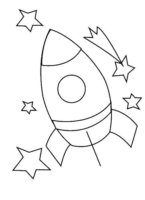 Название: Раскраска Ракета летит в космосе. Категория: Раскраски для малышей. Теги: Космос, ракета, звезды.
