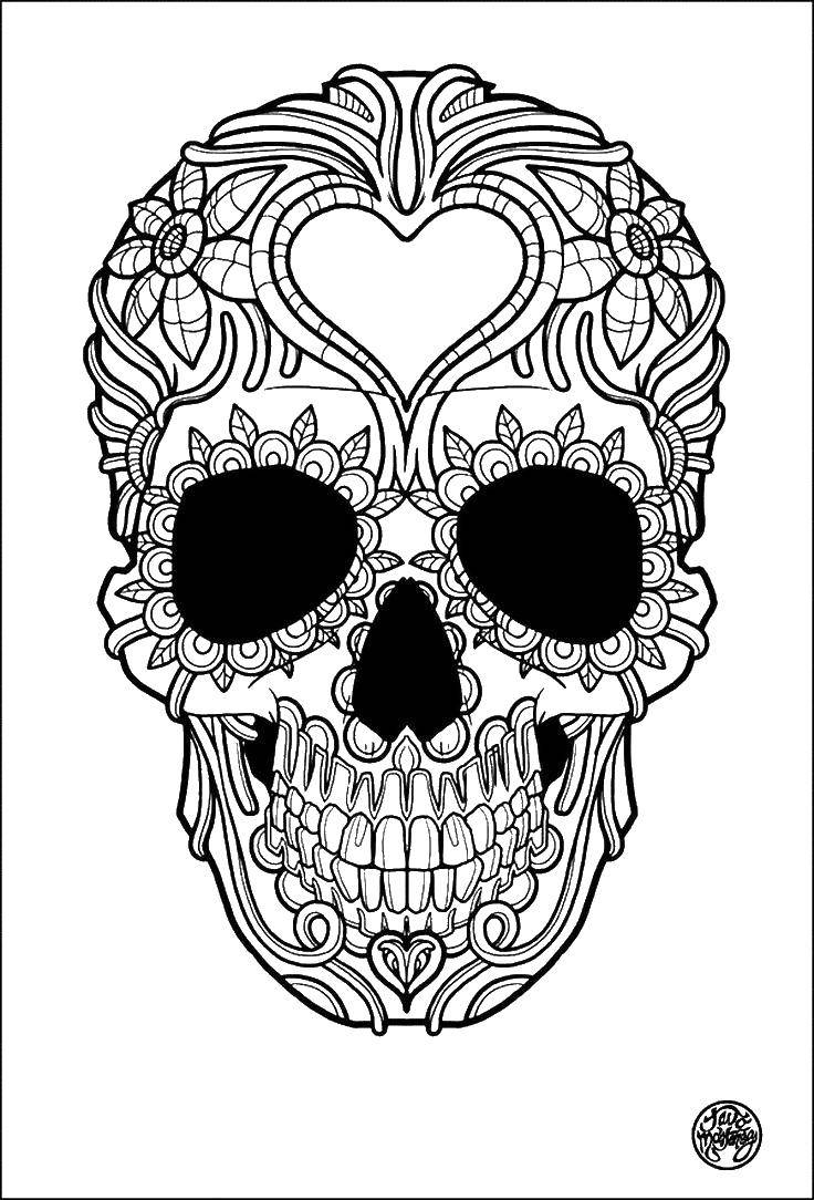 Coloring Carved skull with patterns. Category Skull. Tags:  skull, patterns, flowers.