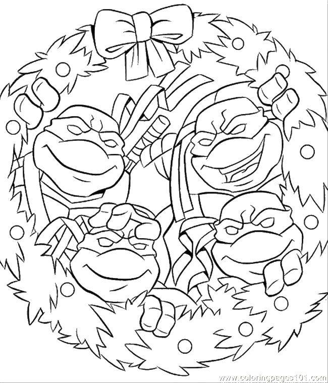Название: Раскраска Рождественские черепашки ниндзя. Категория: черепашки ниндзя. Теги: мультфильмы, Рождество, черепашки ниндзя.