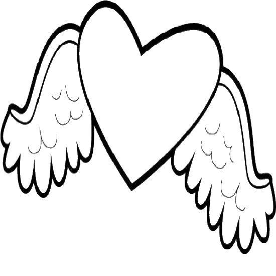Название: Раскраска Сердечко с крыльями. Категория: Я тебя люблю. Теги: Сердечко, любовь.