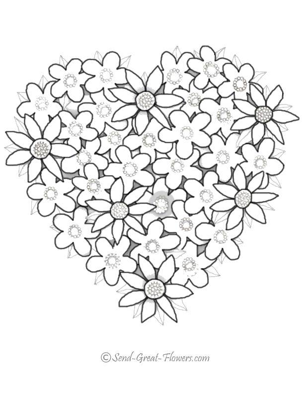 Название: Раскраска Сердце из цветков. Категория: Я тебя люблю. Теги: Сердечко, любовь.
