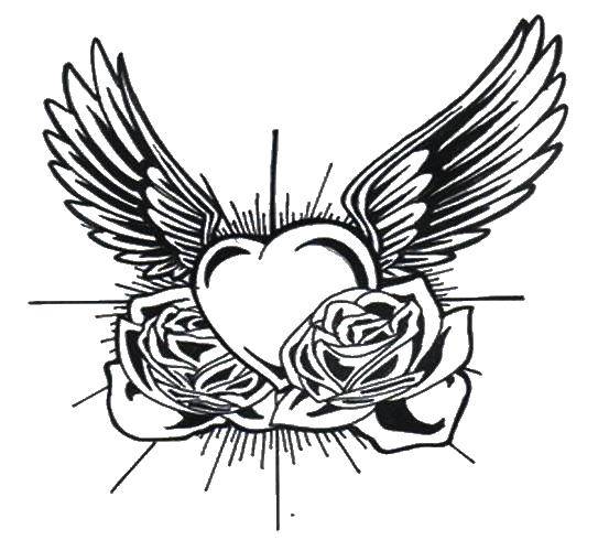 Название: Раскраска Сердце с розами и крыльями. Категория: Я тебя люблю. Теги: Сердечко, любовь.