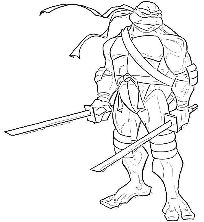 Coloring Strongest ninja with swords. Category teenage mutant ninja turtles. Tags:  cartoons, ninja turtles, swords.