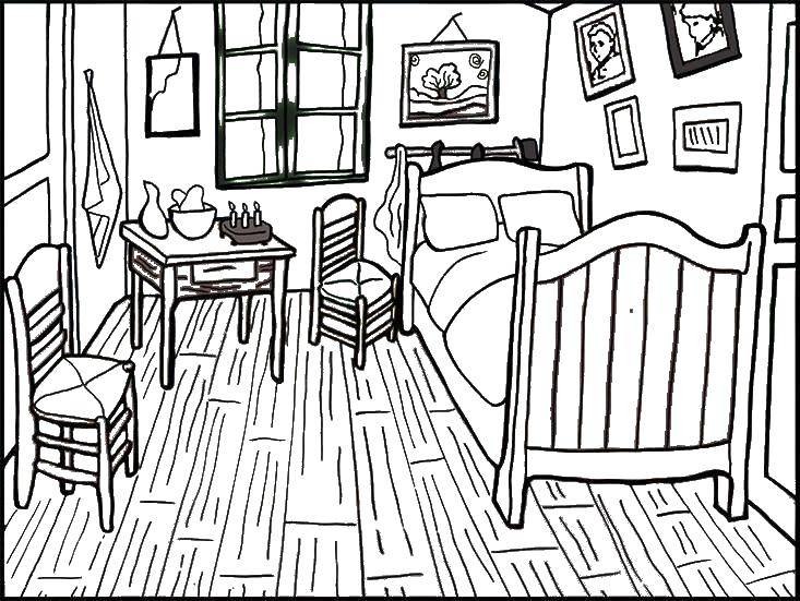 Coloring Спальня винсента. Category раскраски. Tags:  Ван Гог, картина, спальня винсента.
