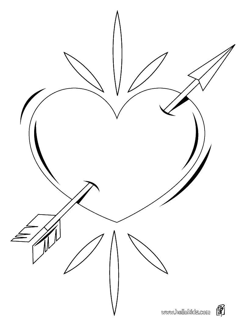 Название: Раскраска Стрела в сердце. Категория: Сердечки. Теги: сердечки, стрелы.