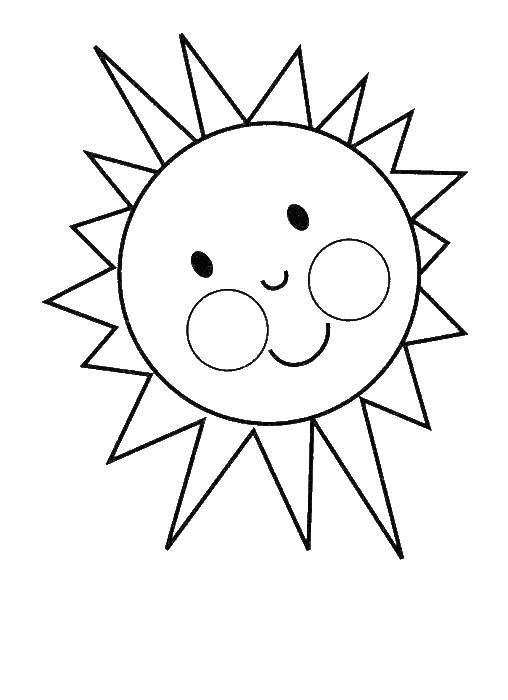Coloring Smiling sun. Category Coloring pages for kids. Tags:  Sun, rays, joy.