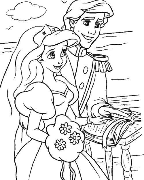 Название: Раскраска Ариэль и принц эрик дают свадебную клятву. Категория: русалочка ариэль. Теги: Ариэль, русалка, принц.