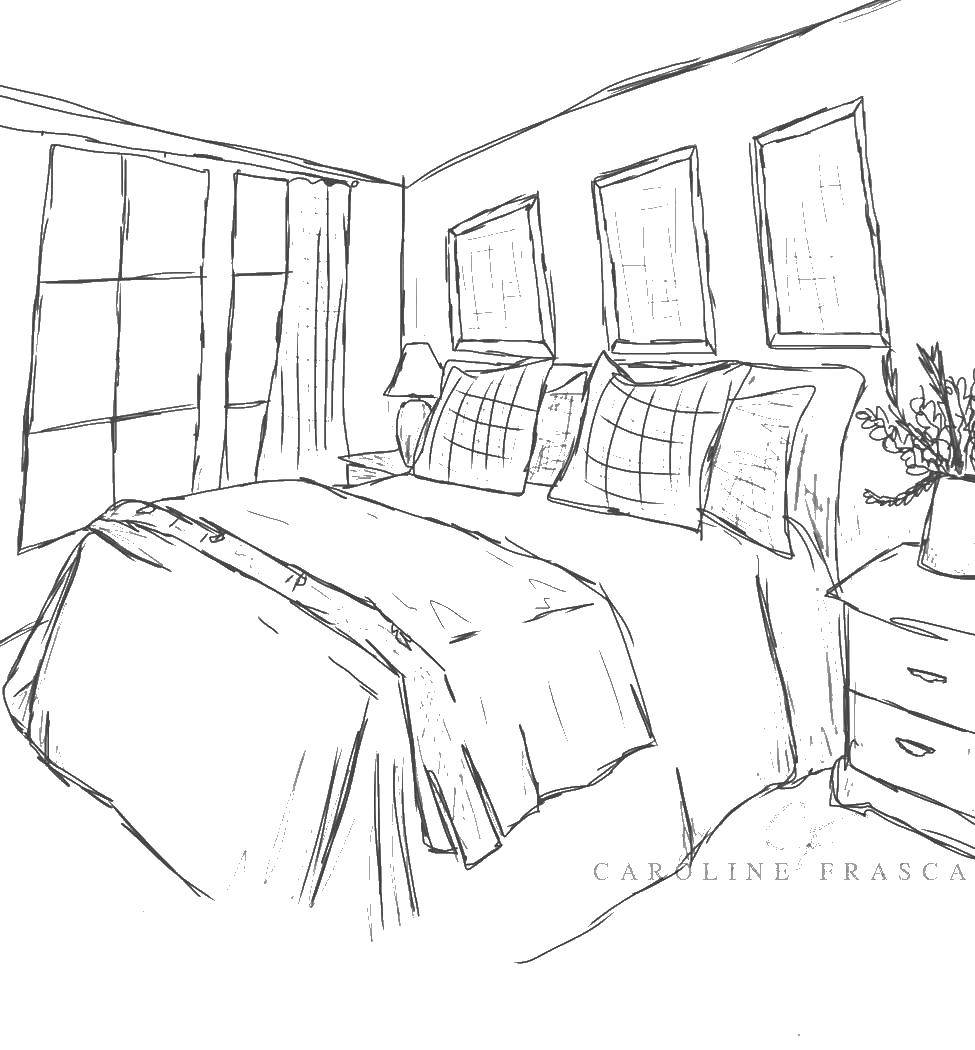 Coloring One double bed. Category Bedroom. Tags:  bedroom, bed.