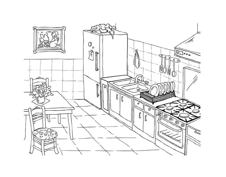 Coloring Clean kitchen. Category kitchen. Tags:  Kitchen, home, food.