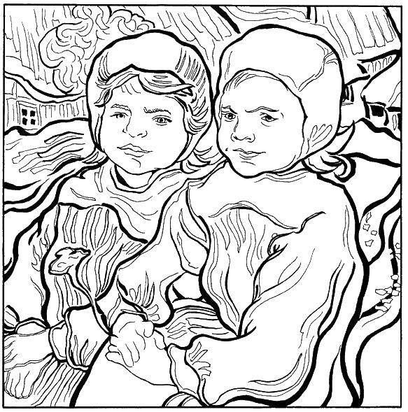 Coloring Children. Category coloring. Tags:  Van Gogh, painting, children.