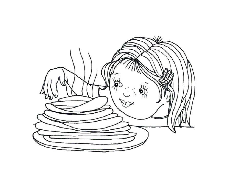 Coloring Girl and pancakes. Category children. Tags:  kids, girl, food, pancakes.