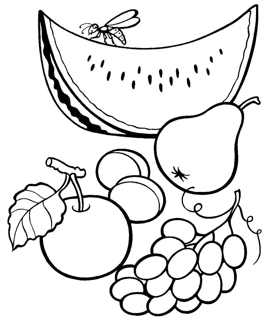 Название: Раскраска Фрукты и ягоды. Категория: еда. Теги: фрукт, ягоды, лето.