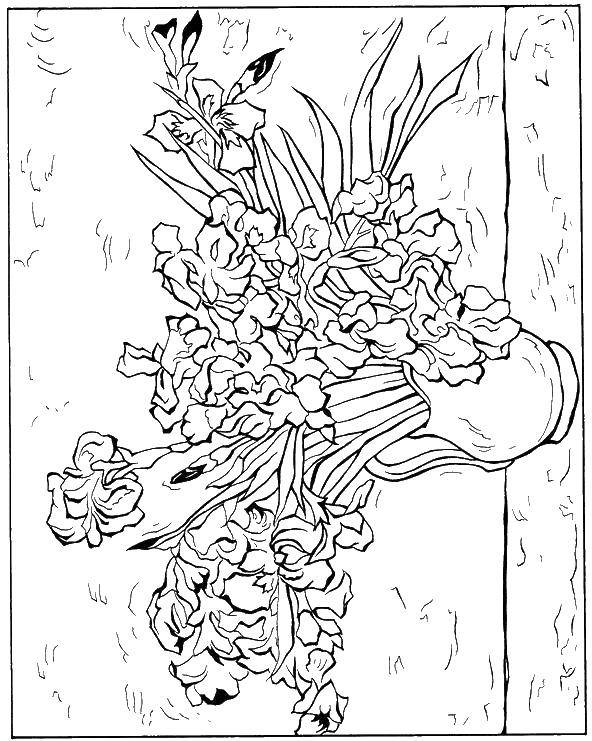Coloring Irises in a vase. Category coloring. Tags:  Van Gogh painting, irises.