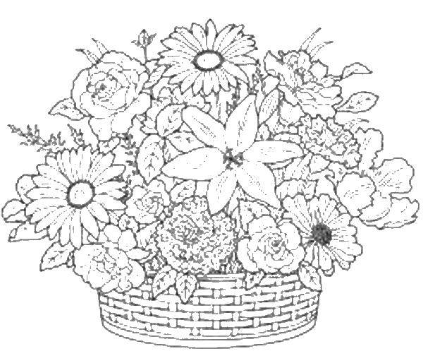 Название: Раскраска Корзина с красивыми цветочками. Категория: цветы. Теги: корзины, цветы.