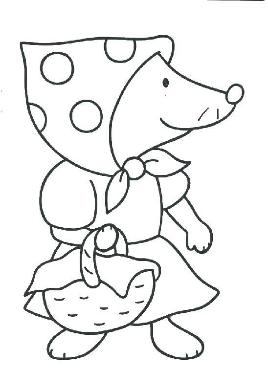 Coloring Fox with a basket. Category Coloring pages for kids. Tags:  Animals, forest, Fox.