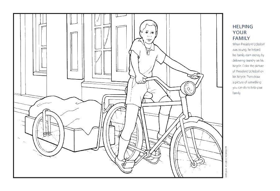 Название: Раскраска Мальчик на велосипеде. Категория: раскраски. Теги: велосипед, мальчик.