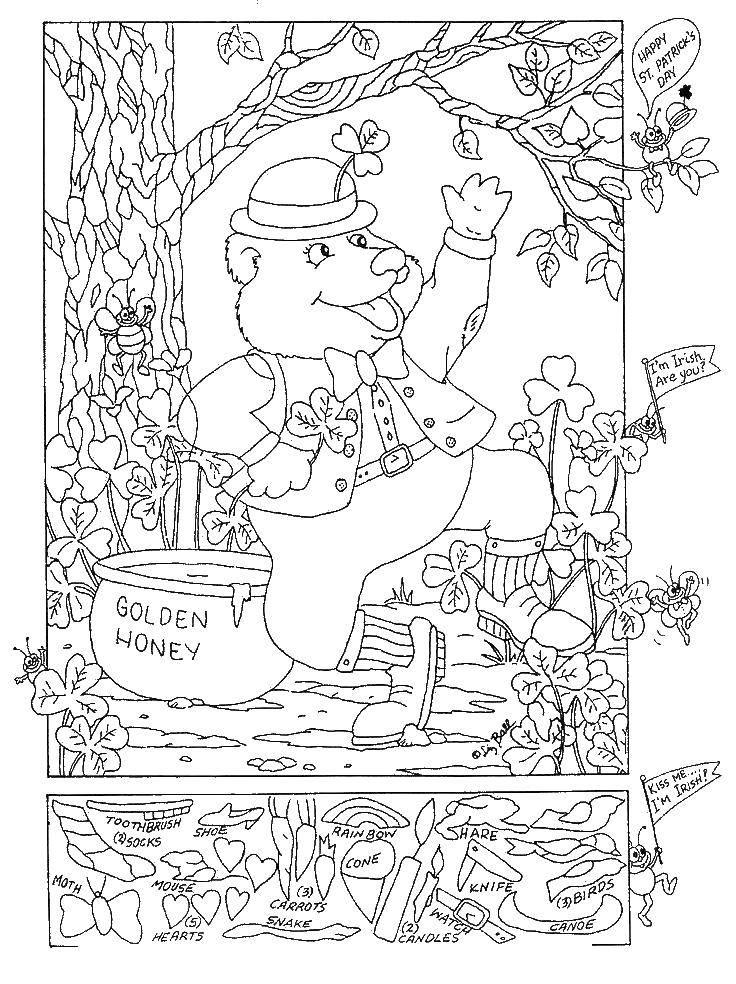Coloring The bear found the honey. Category Find items. Tags:  puzzles, a bear.
