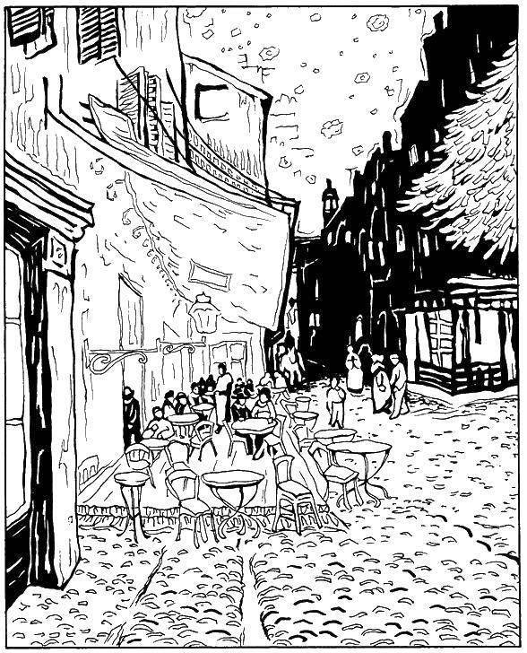 Coloring Cafe terrace at night. Category coloring. Tags:  Cafe terrace at night, van Gogh.